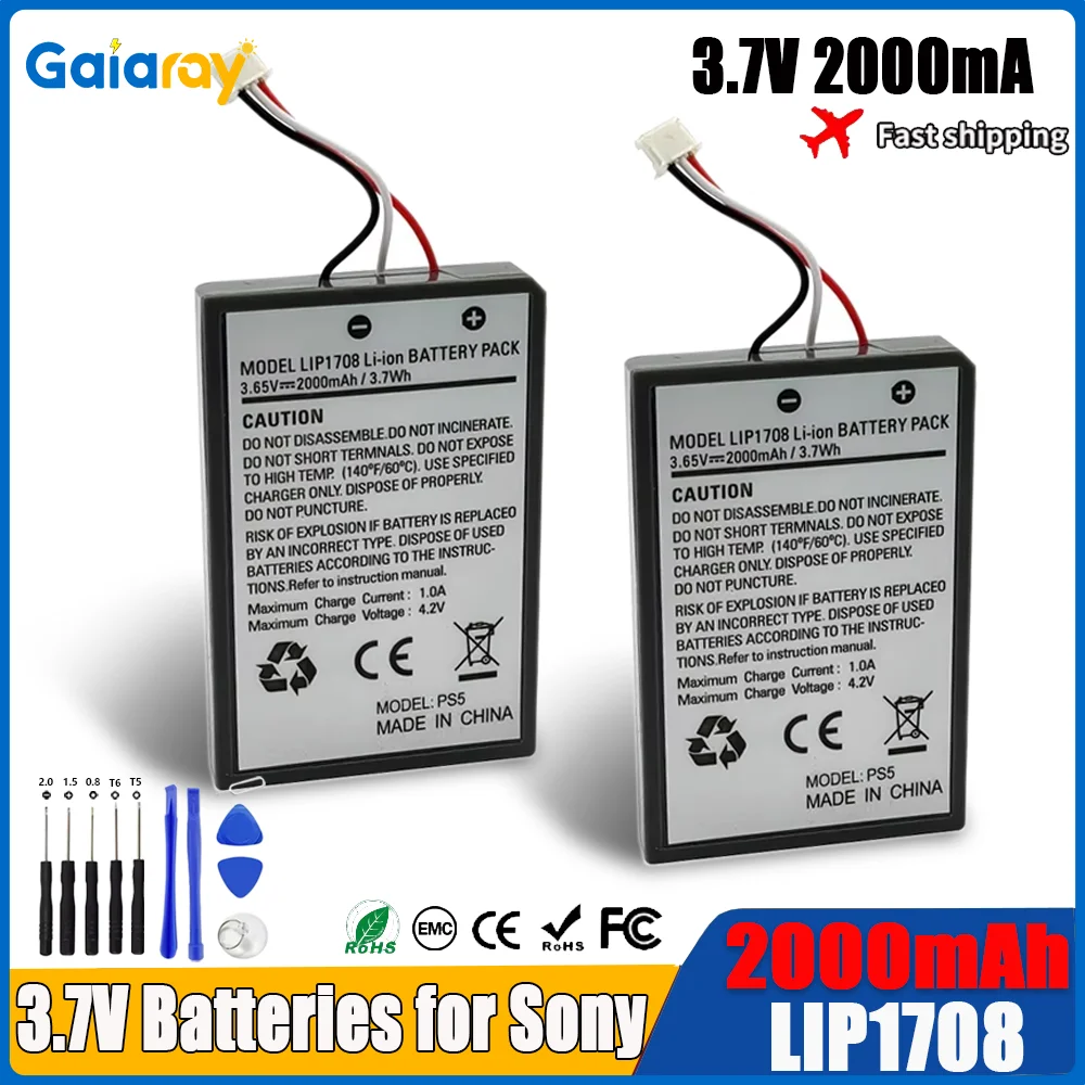 Akumulatory 2000mAh 3.7V LIP1708 do PS5, bateria do kontrolera Sony PS5 DualSense, wbudowany akumulator litowy do gamepada.