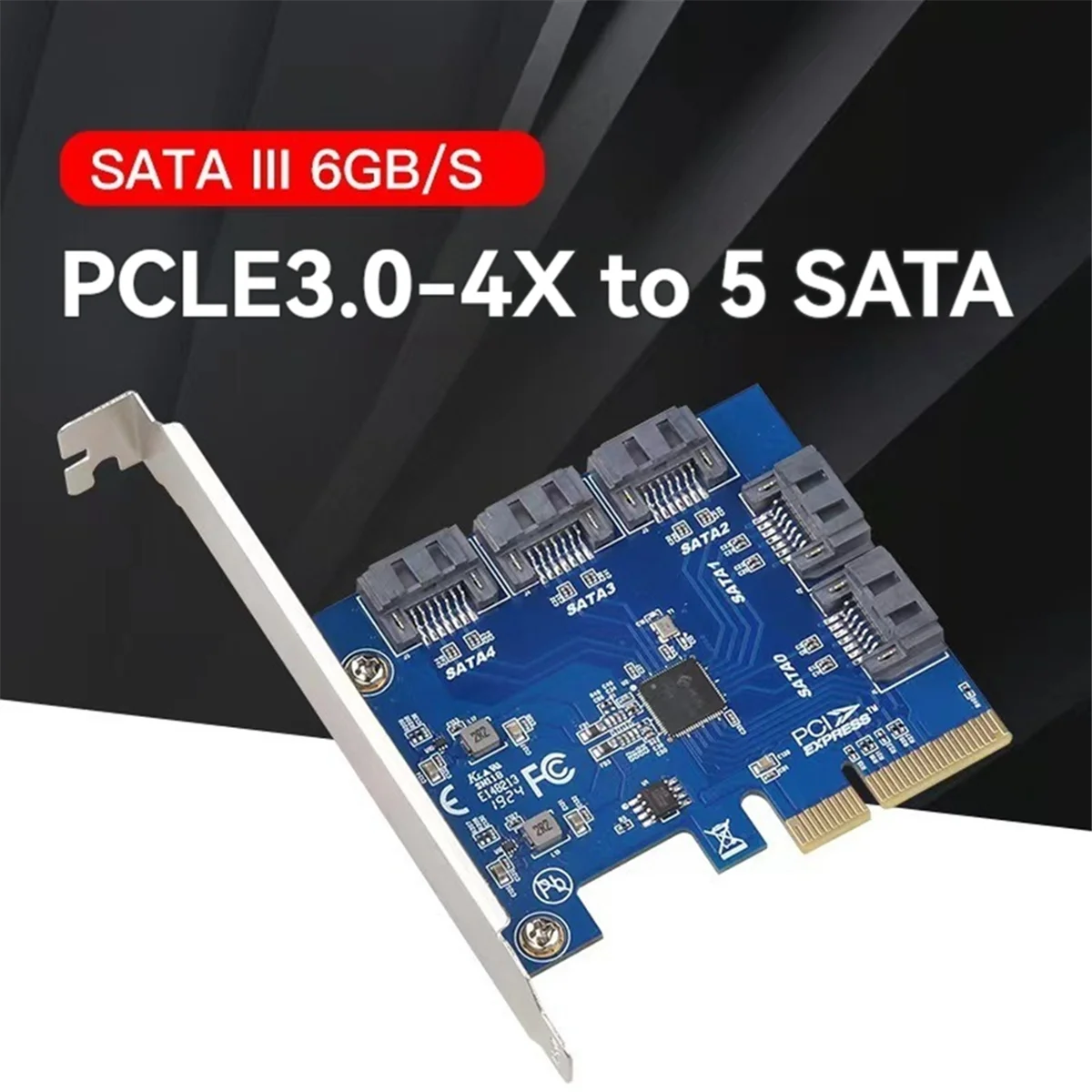 PCI-E Riser Card PCIE 3.0-4X to 5 SATA Expansion Card PCIE to SATA Riser Card Adapter Card for