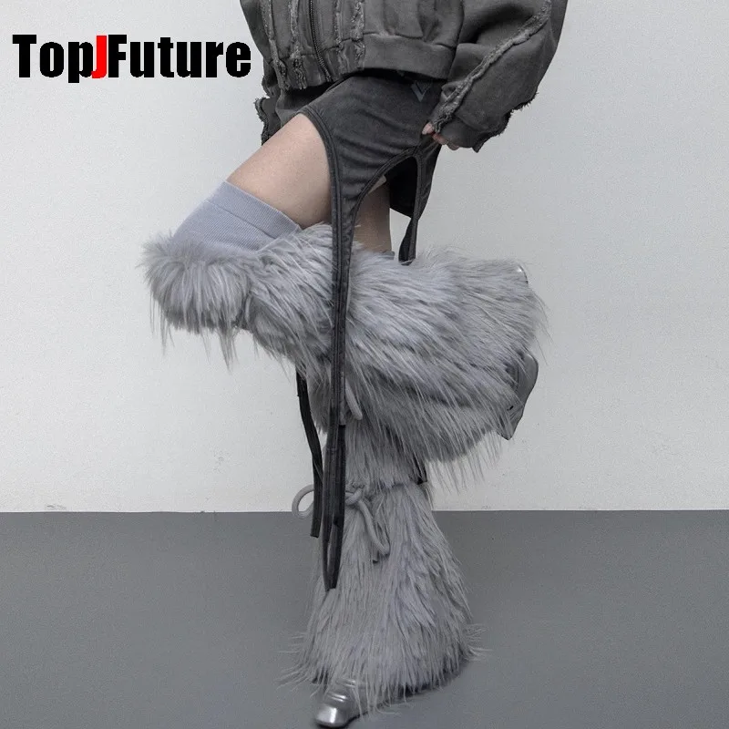 Golita Lolita Vintage Y2K Girl Harajuku Punk thick string tie leg warmers spice Women Winter Streetwear furry  Leg warmer