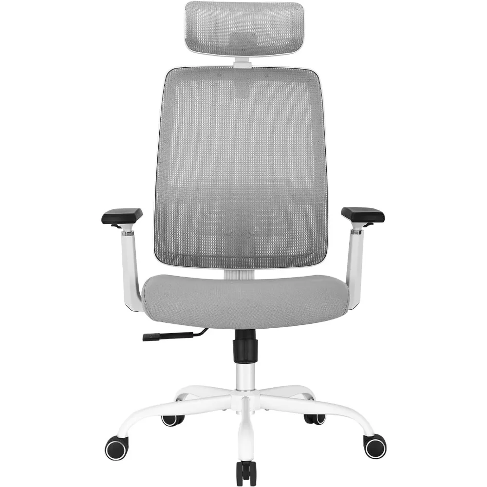

Headrest & 3D Armrest - 135°Rocking Mesh Computer Chair (White & Grey) Gamer Pc Chair Gaming Office Ergonomic Armchair Swivel
