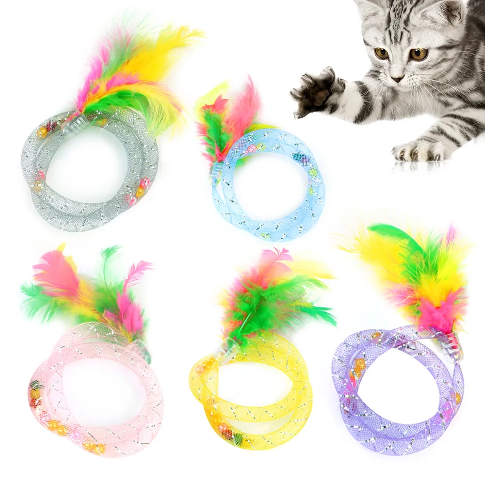 

Pet Cat Toys 5PCS/Set Feathers Soft Tube Colorful Compensation Funny Bells for Kitten Wholesale Pet Supplies All for Pets