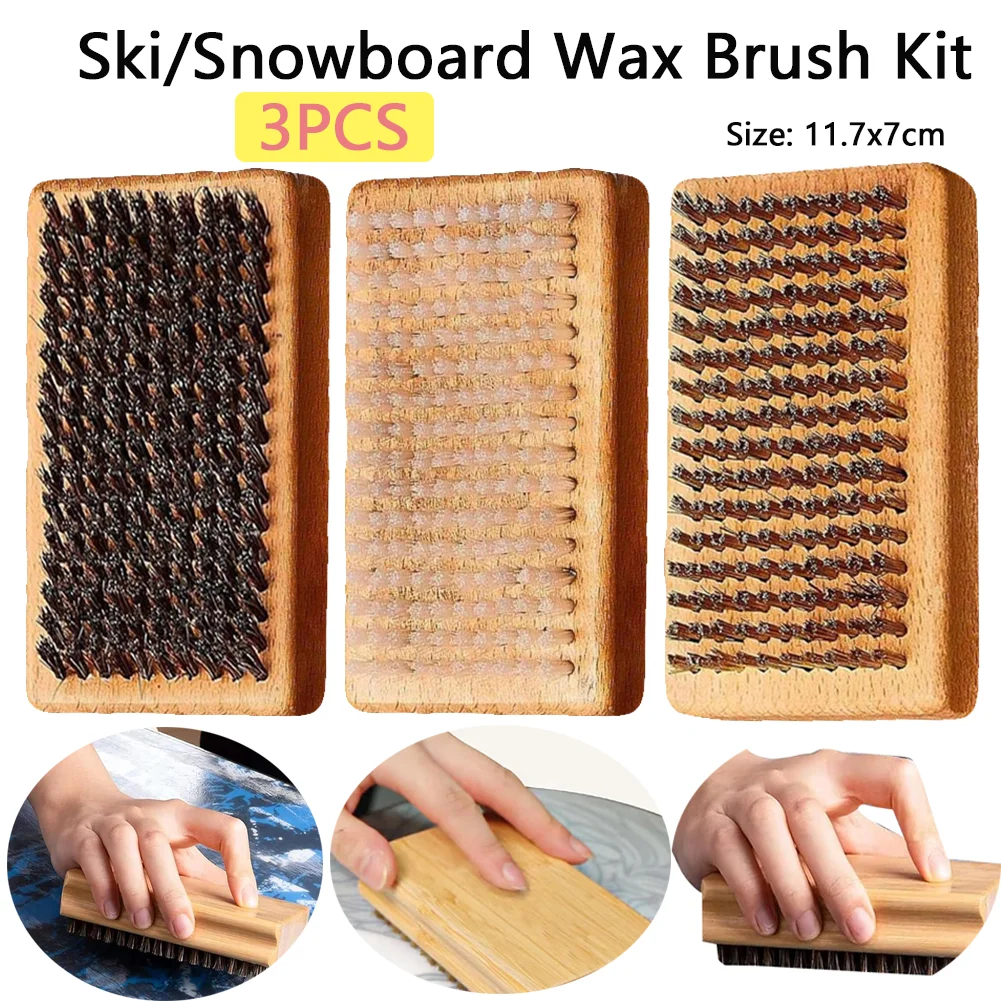 3Pcs Ski/Snowboard Wax Brush Kit Ergonomic Handle Ski Waxing Brush Kit Ski Snowboard Tuning Brush Snowboard  Accessories