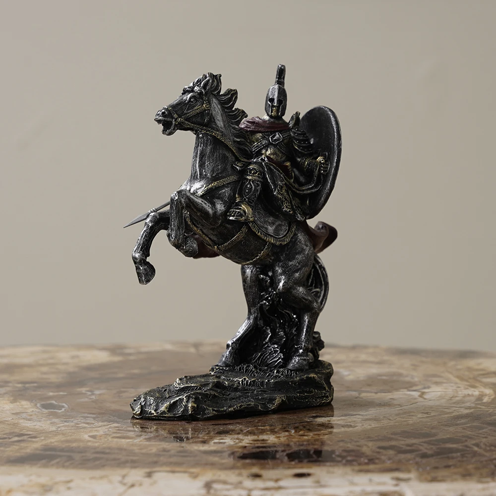 Retro Knight Figurine Statue Home Decor Resin Medieval Soldier Sculpture Vintage Ornaments Roman Shield Miniature