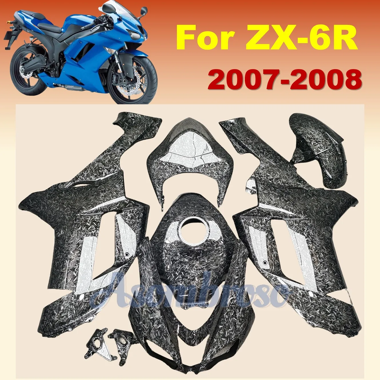 Great Quality Motorcycle Full Fairings kit For Kawasaki Ninja ZX6R 2007 2008 Carbon Fibre Bodywork Cowling ZX-6R 07 08 Year