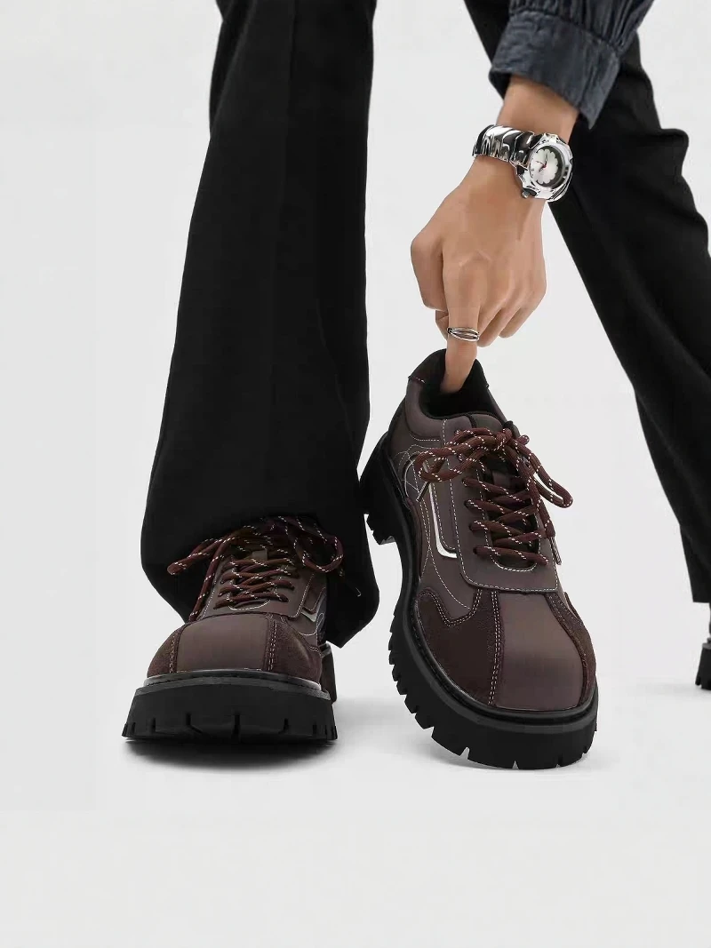 

Retro British Style Shoes Men's Heightening Casual Leather Shoes Punk Fashion Thick Bottom Big Head Trendy Loafers