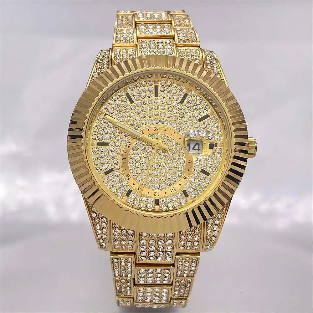 Fashion Watch For Men Brand PLADEN Luxury Stainless Steel Gold Quartz WristWatch Hip Hop Iced Out Diamond Watch Man Dropshipping