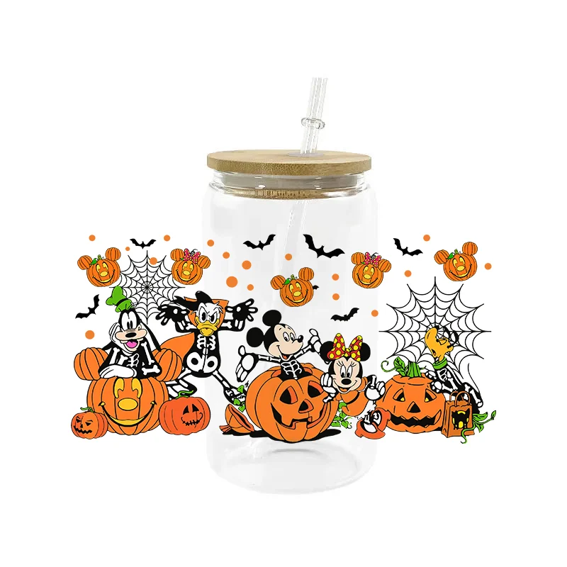 Miniso Halloween Mikey Cartoon Mouse UV DTF Cup Wrap for 16oz Libbey Glasses UV DTF Washable Transfers Stickers DIY Mug Sticker