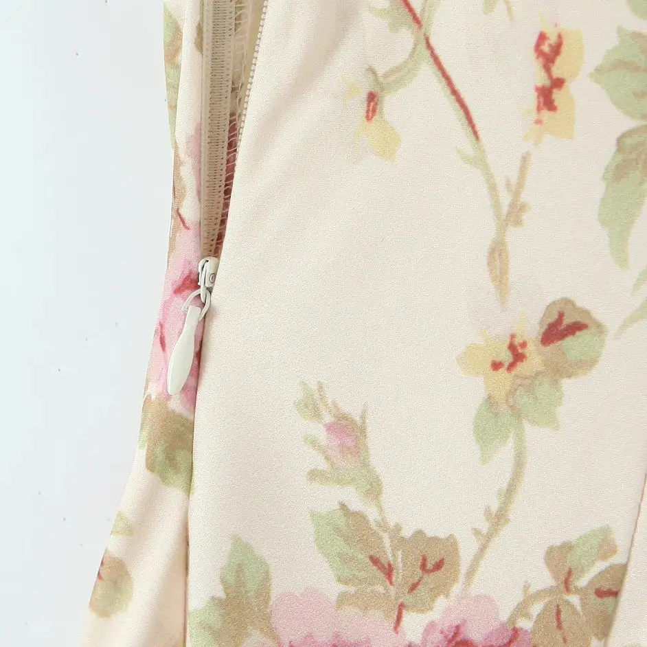 2025 Sexy Deep V neck Lace Chest Spliced Floral Print Satin Midi Sling Dress Women Swing A-lined Robe Party Evening Vestidos