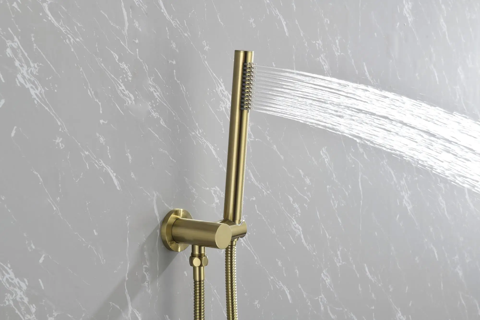 Brushed Gold Shower System - Wall Mounted Faucet Set with 10 Rain Shower Head & Handheld, High Pressure 2-Way Kit