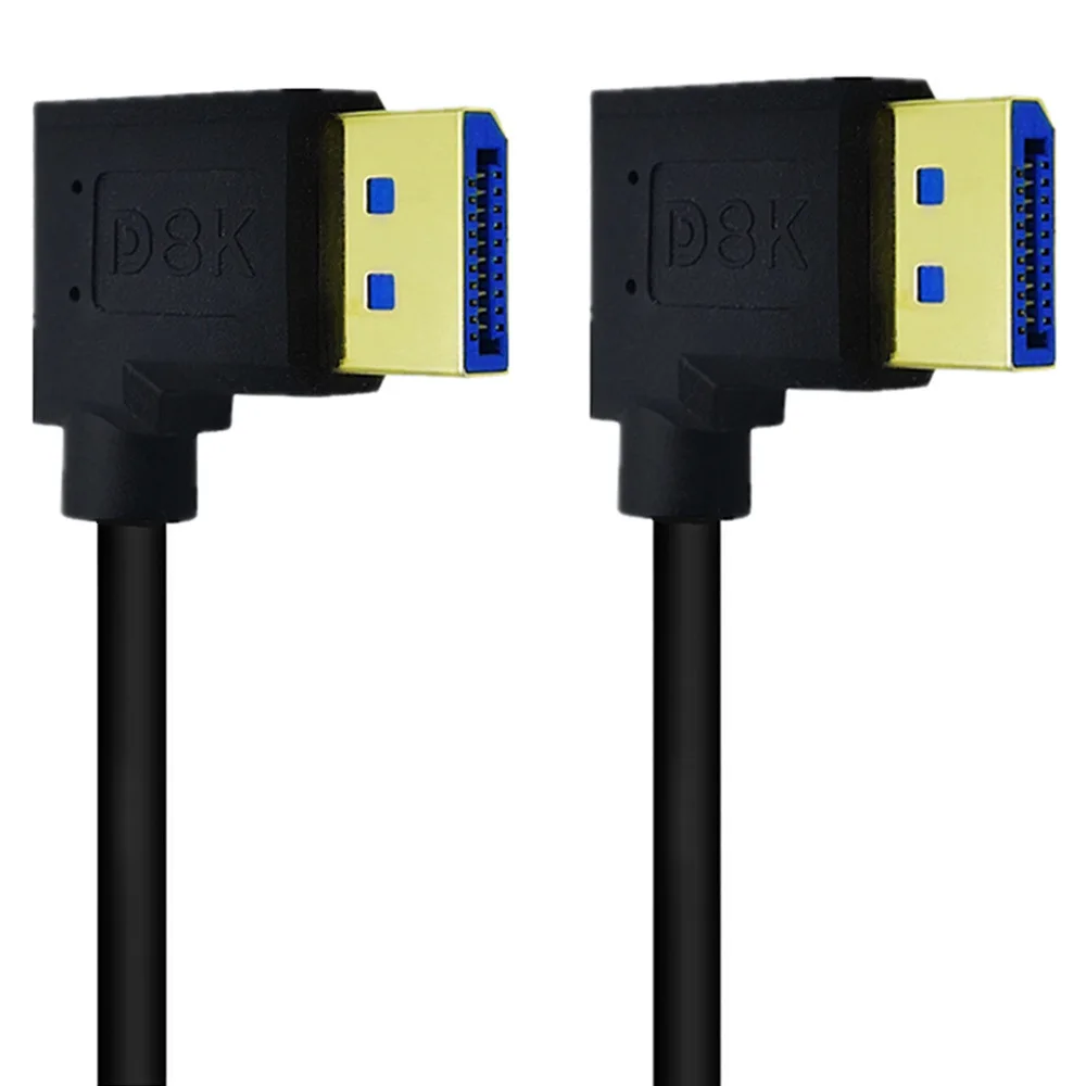 DisplayPort DP 1.4 Cable Dual 90 Degree Angled 8K@60Hz 4K@144Hz HDR High Speed 32.4Gbps Display Port Male to Male Extension Cord