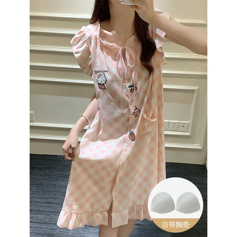 

New Fashion Kitty Cat Casual Comfortable Set with Chest Mat Ins Style Summer Pajama Cute Girls Home Service