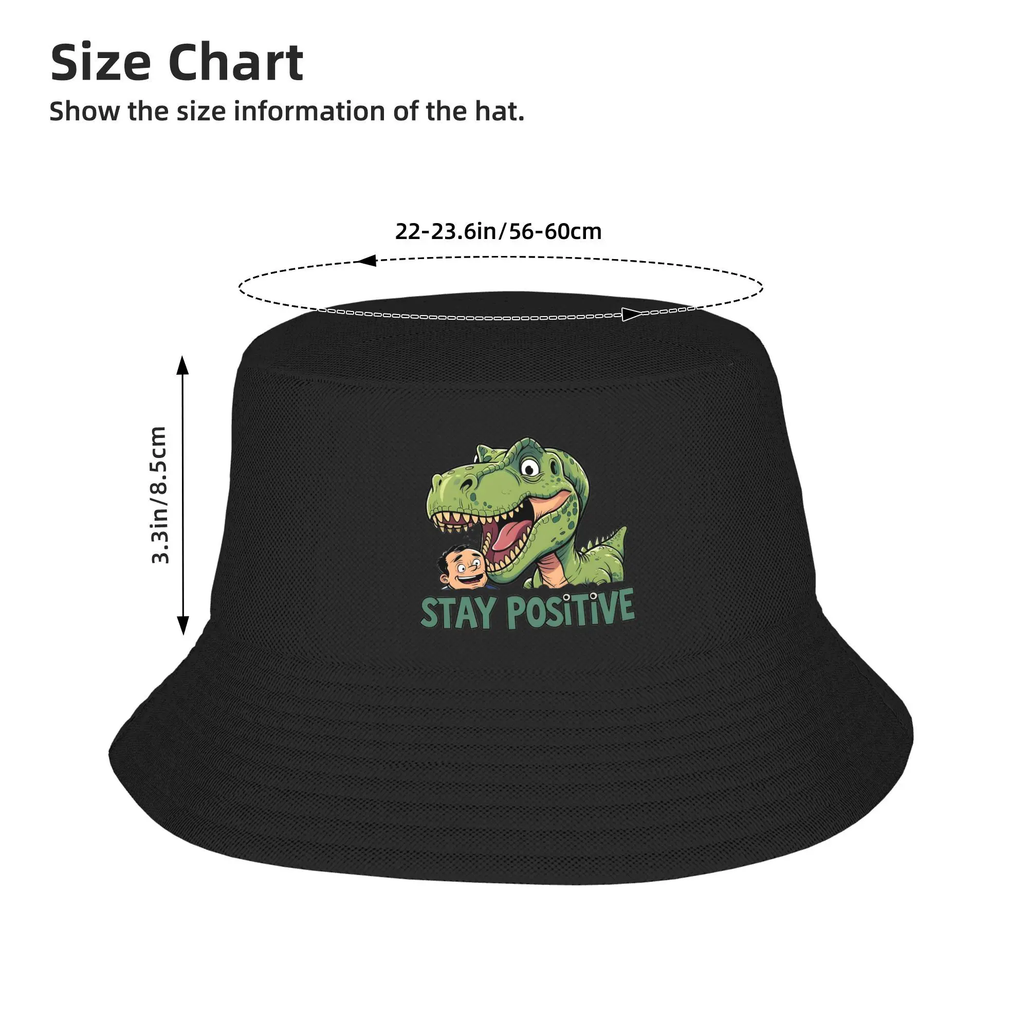 Stay Positive-pegatina de dinosaurio t-rex divertida, sombrero de cubo, sombreros de Panamá Bob al aire libre para verano, playa, pesca, gorras de pescador Unisex