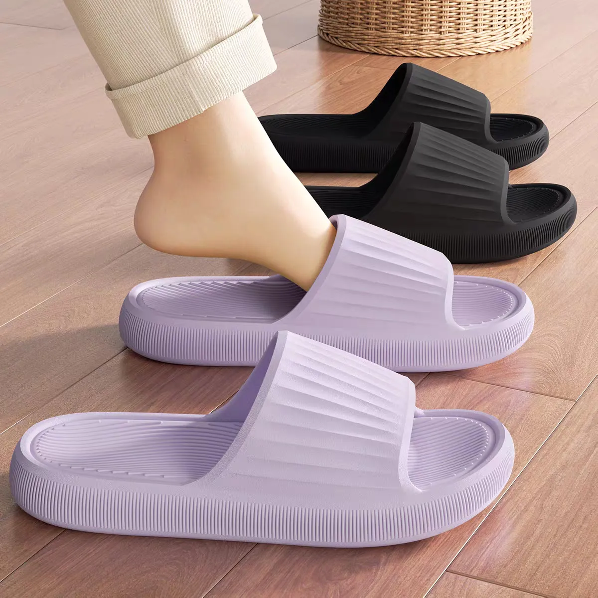 Women Summer Sandals Non-slip EVA Soft Sole Shower Shoes Men Thick Platform Slides Couple Home Concise Fashion Bathroom Slippers - view 6