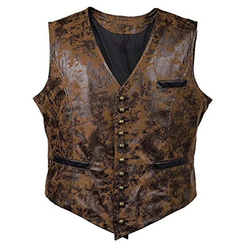 Men Gothic Suede Vest Rivet Button Single Breasted V Neck Waistcoat Men Victorian Aristocrat Mens Cosplay Costume 3XL