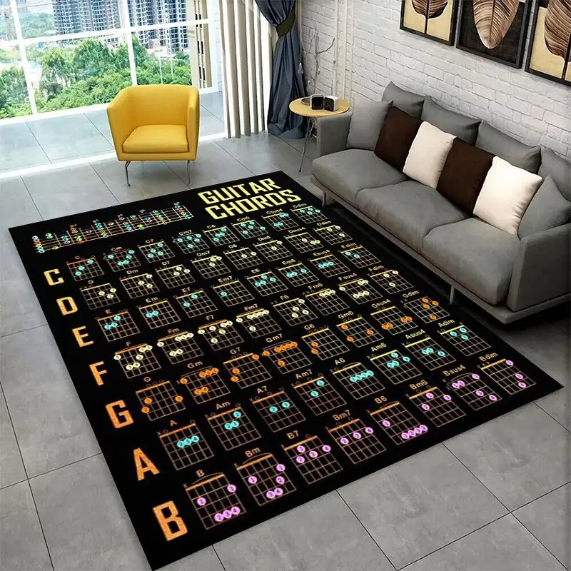 Music Theory Chart Piano Guitar Chords Large Area Rug Non-slip Carpet for Bedroom Living Room Sofa Doormat Home Decor Floor Mat
