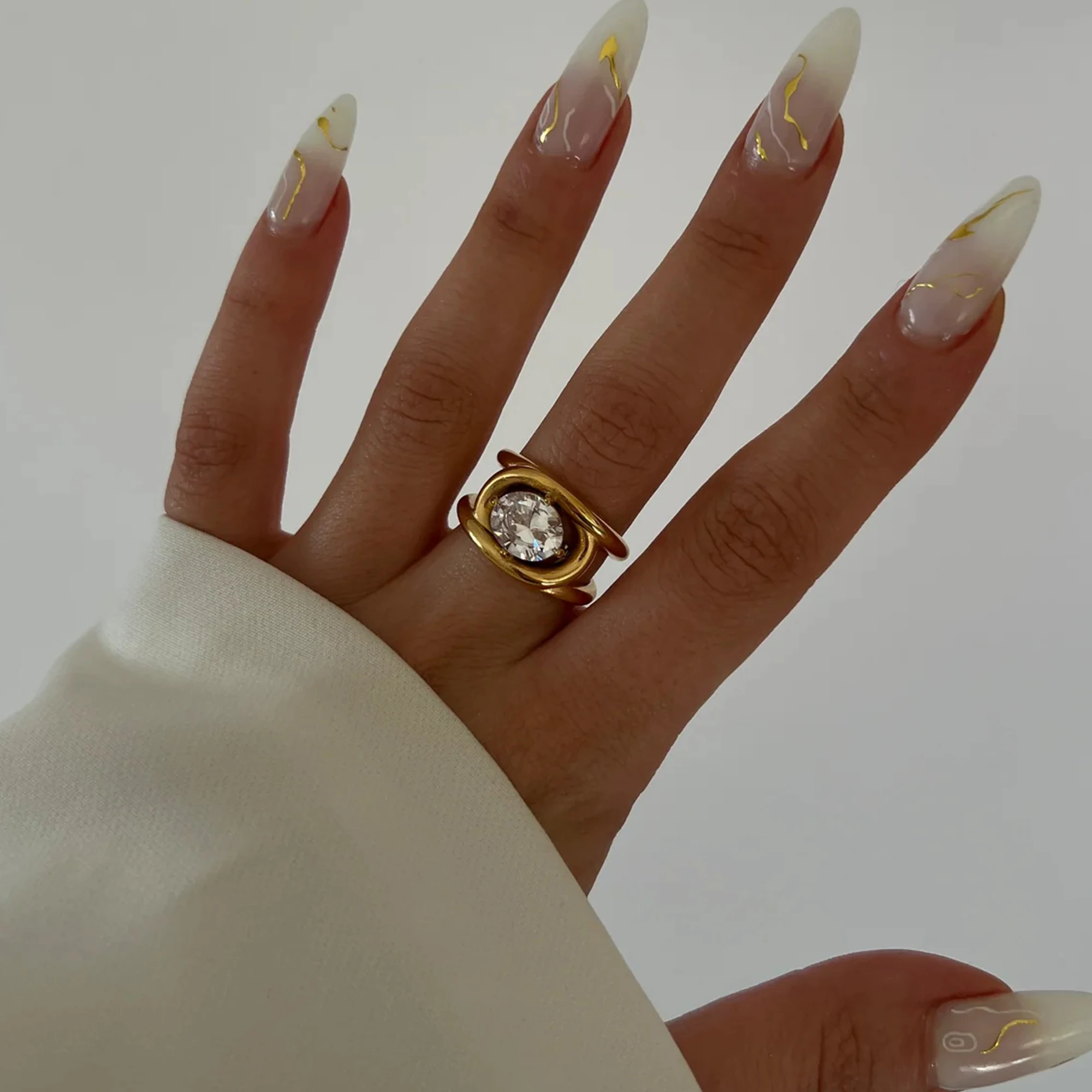 Big Oval Stone Statement Rings for Women Minimalist Dainty Boho 18k Gold Plated Stainless Steel Tarnish Free Jewelry Waterproof