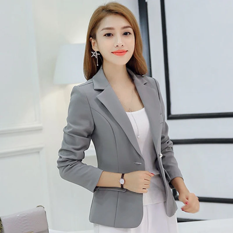 Blazer fino formal preto feminino, blazer feminino, casaco curto casual com bolsos, terno de escritório, Coreia do Sul, 2022