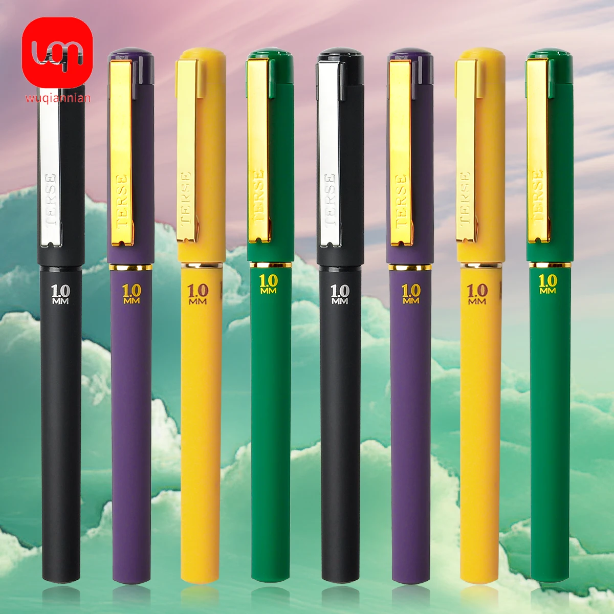 2pcs rollerball pen purple/yellow/green/black ink straight liquid gel pen ballpoint pen school office stationery use