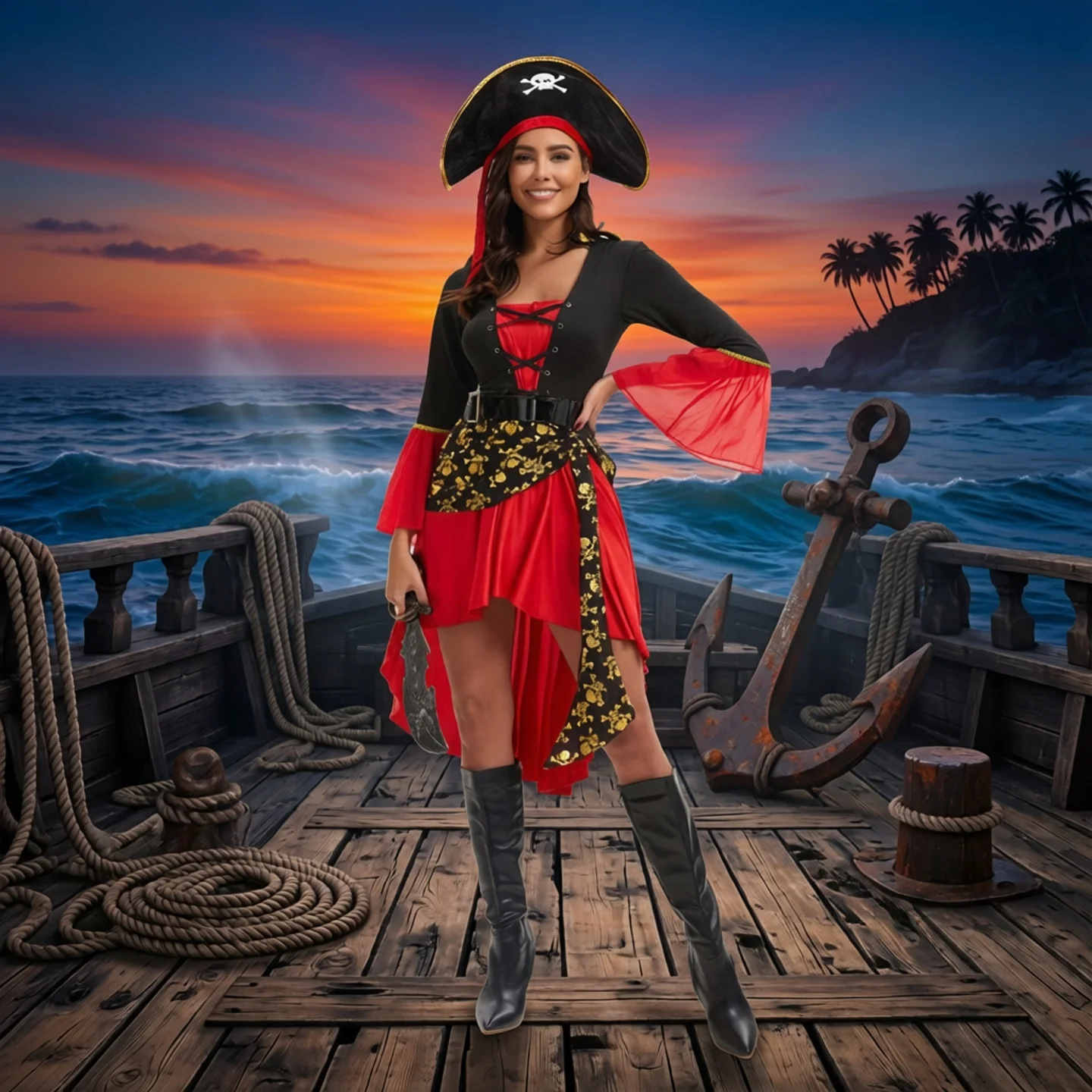 

Adult Women's Medieval Pirate Skirt Caribbean Pirate Costume Jack Sparrow Cosplay Halloween Performance Costume