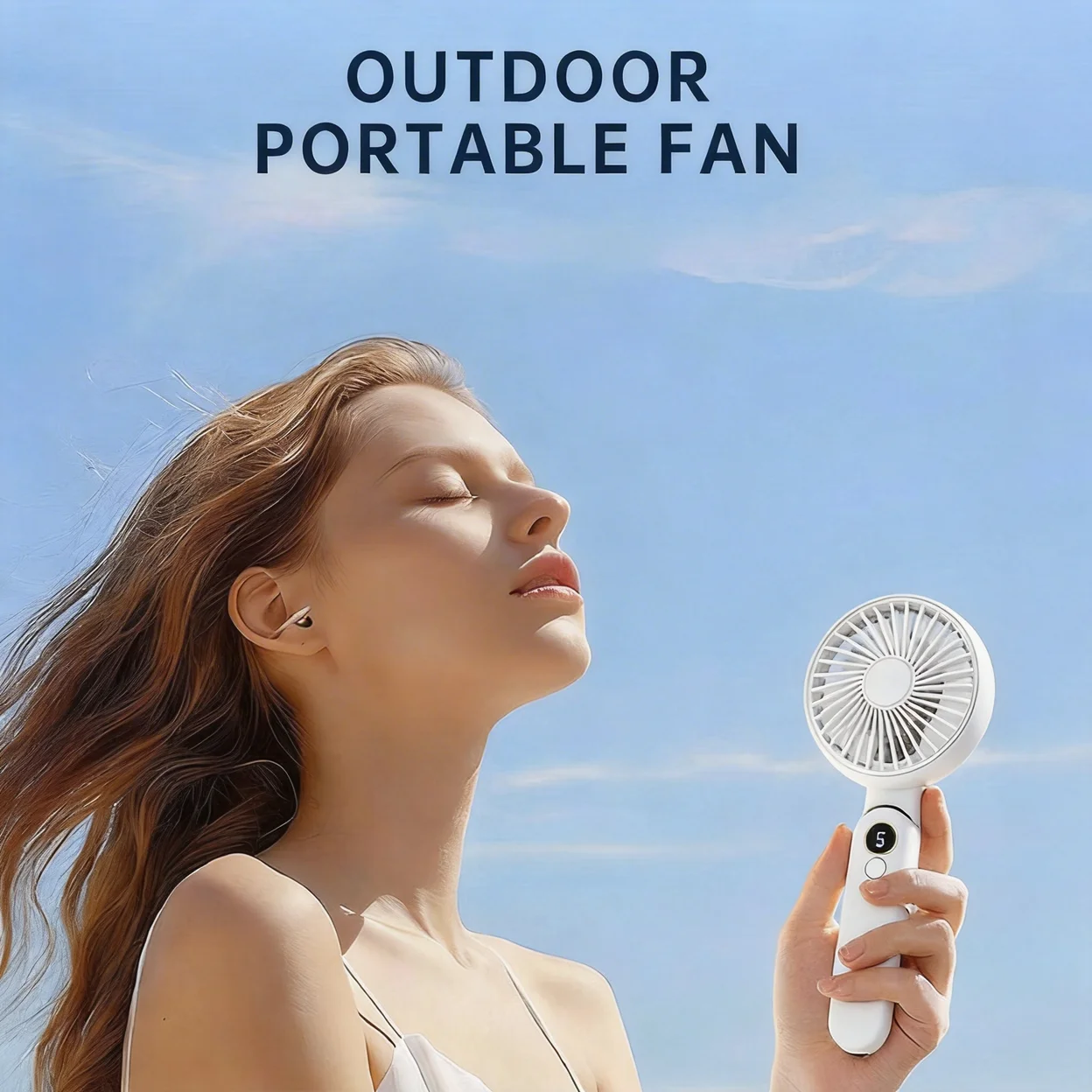 Portable Handheld Fan, Foldable Personal Cooling Fan, Usb-C Rechargeable Battery 1200Mah, up to 12H Working Time, Mini Desktop Electric Fan, Brushless Motor, Low Noise, 5-Speed Adjustment, Led Digital Display, Removabl