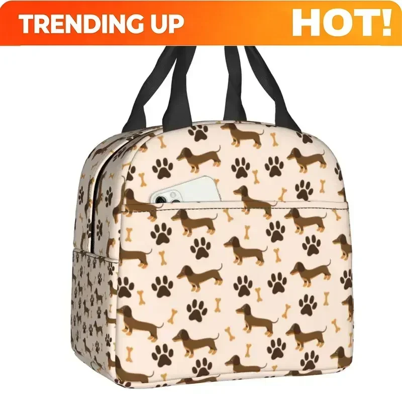 Custom Bag Custom Sausage Dog Lovers Insulated Lunch Bag For Camping Travel Dachshund Waterproof Cooler Thermal Bento Box Women