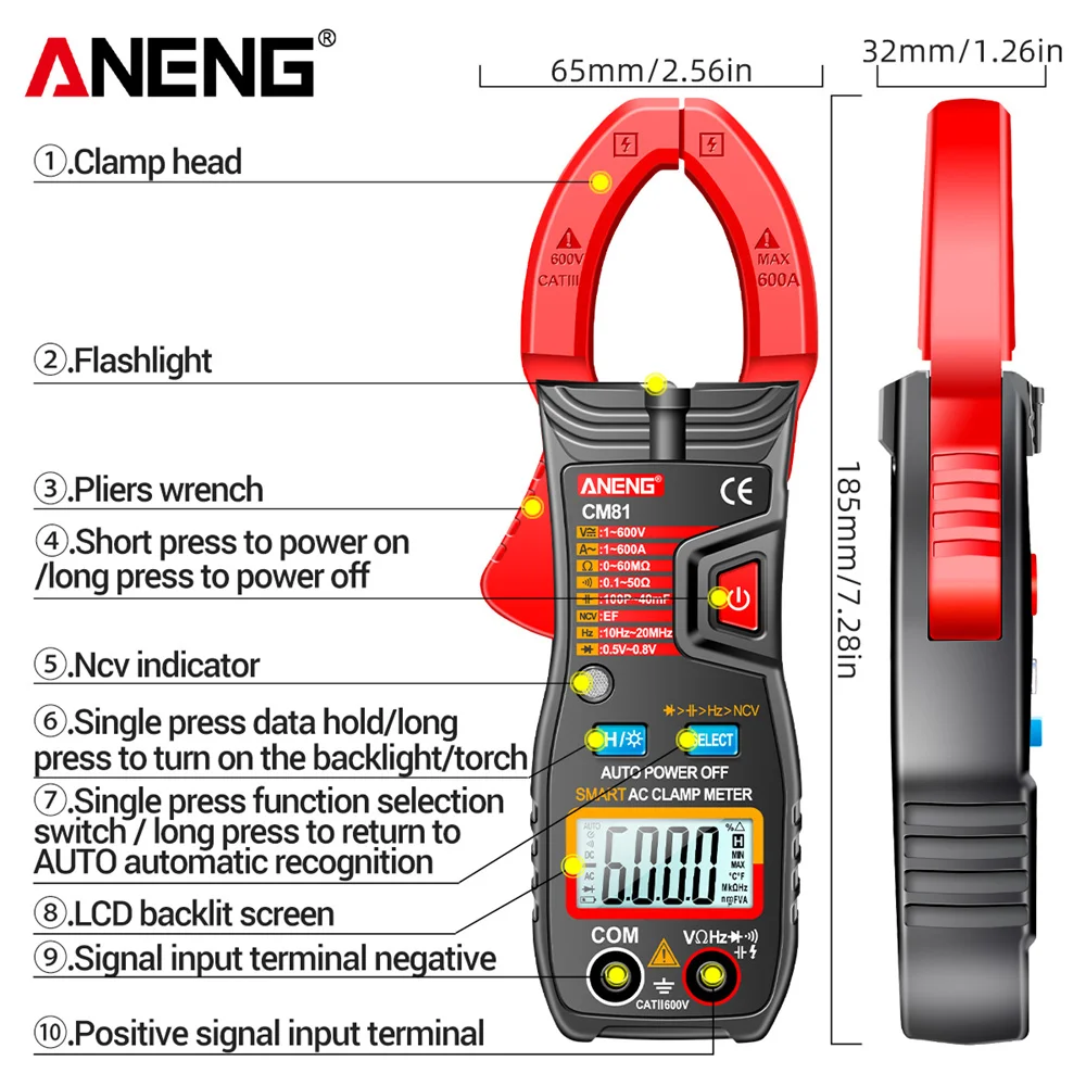 ANENG CM80/CM81 cyfrowy miernik cęgowy amperomierz napięcie samochodu Amp Hz pojemność NCV Ohm Test multimetr cyfrowy profesjonalny Tester