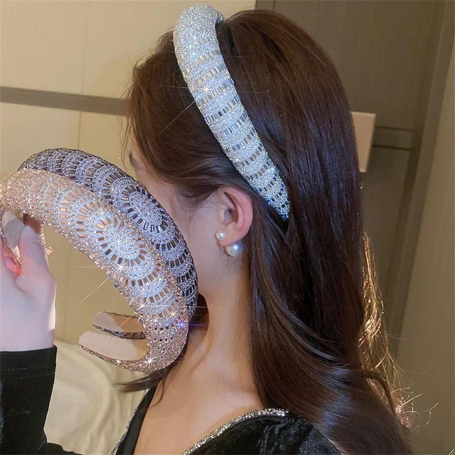 FYUAN Rhinestone Headbands Champagne Silver Color Hairbands Velvet Headwear for Women Hair Accessories Jewelry