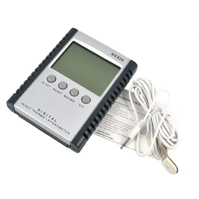 Higrómetro y Termómetro Digital para Interiores y Exteriores, con Registro de Temperatura Mínima y Máxima