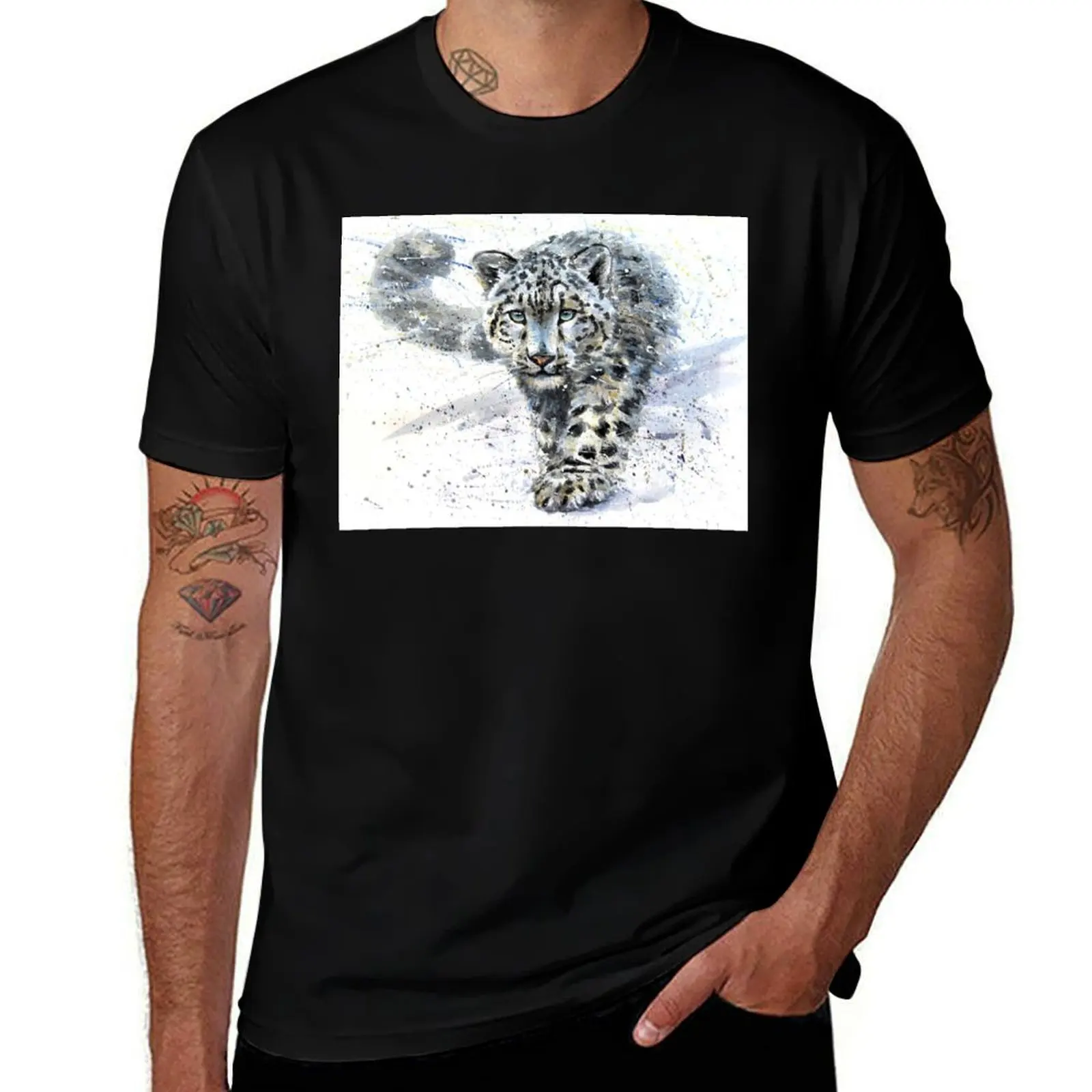 Snow leopard watercolor T-Shirt Dry Fit Running Short Sleeve Top