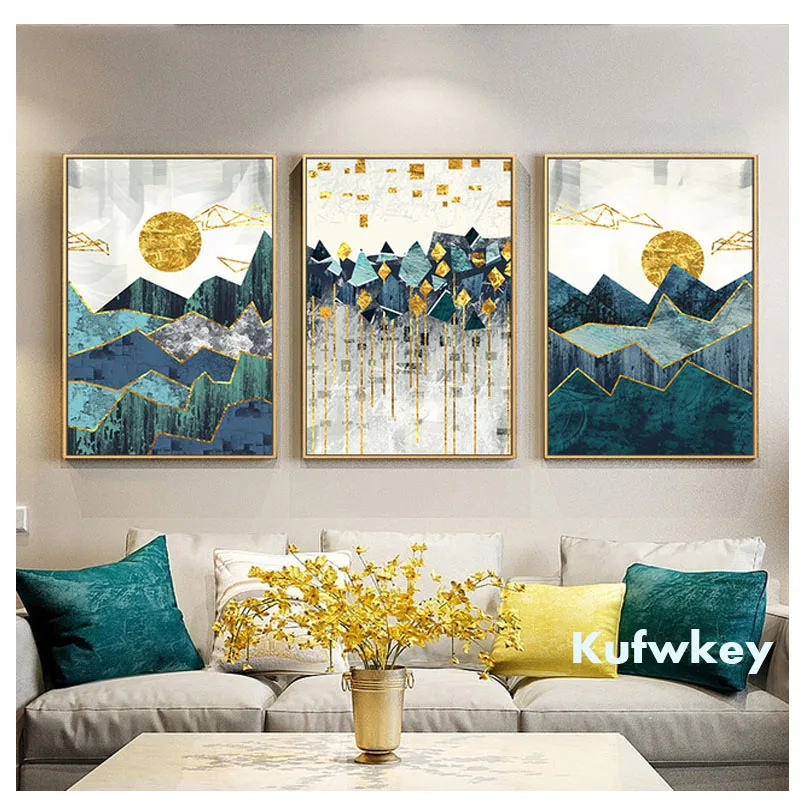 

3 шт. алмазная вышивка абстрактный геометрический горный пейзаж настенное искусство алмазная живопись мозаика алмазная картина Золотой декор Солнца