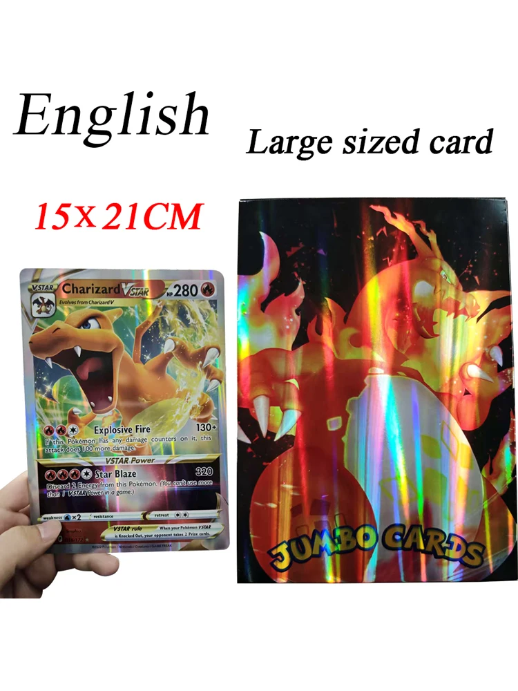 30 Stuks Oversized Pokemon Kaarten Jumbo Letters Kaarten MEGA Vmax Vstar GX Arceus Pikachu Charizard Super Glanzende Zeldzame Kaart Verjaardag gif - afbeelding 2