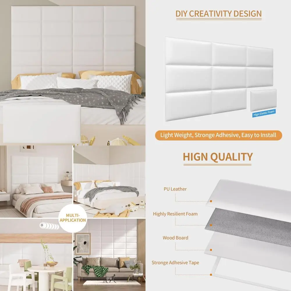 

3D самоклеящиеся стеновые панели - Декоративные панели с обивкой для спальни/гостиной (комплект из 4 шт., 9,84 x 23,6)