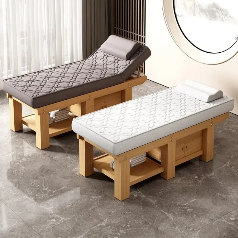 Solid Wood Latex Thickened Beauty Bed for Spa Clinic Home Nail Lash Therapy Massage Table Professional Use Spa Bed Tattoo Bed