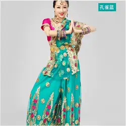 Indian Dance Costume Pants Set, Tassel Lace Embroidered Headdress, Stage Performance Costume