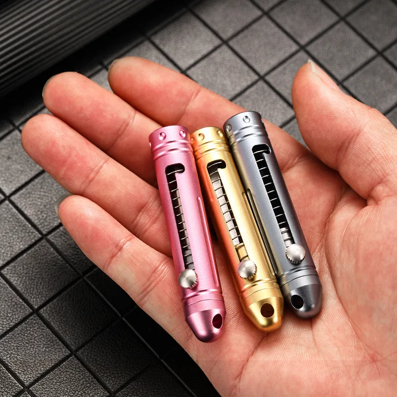 Unpacked Mini Brass Knife Portable Pocket Knife Push Pull Automatic Spring Fruit Knife Keychain Pendant Gift