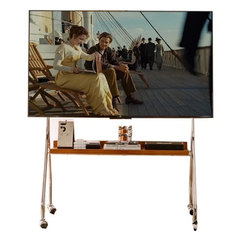 Movable TV Stand, Living Room Monitor with Roller Stainless Steel TV Stand