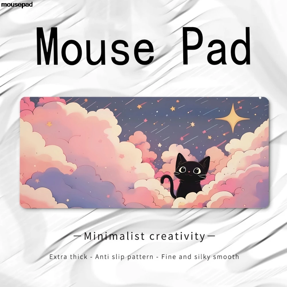

Gaming Mouse Pad Pink Cat Black Desk Mat Pc Gamer Mousepad Mouse Mat Non-Slip Rubber Mat Keyboard Pads 900x350mm