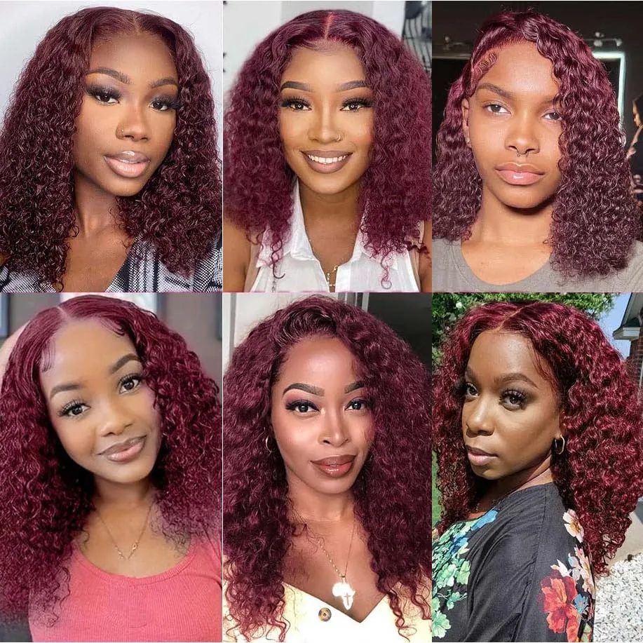 ウォーターウェーブ 13x4 レースフロント 人毛ウィッグ オンブレブロンド 99J バーガンディブラウン ジンジャー 人毛ウィッグ ショートボブ レミー カールウィッグ 200%