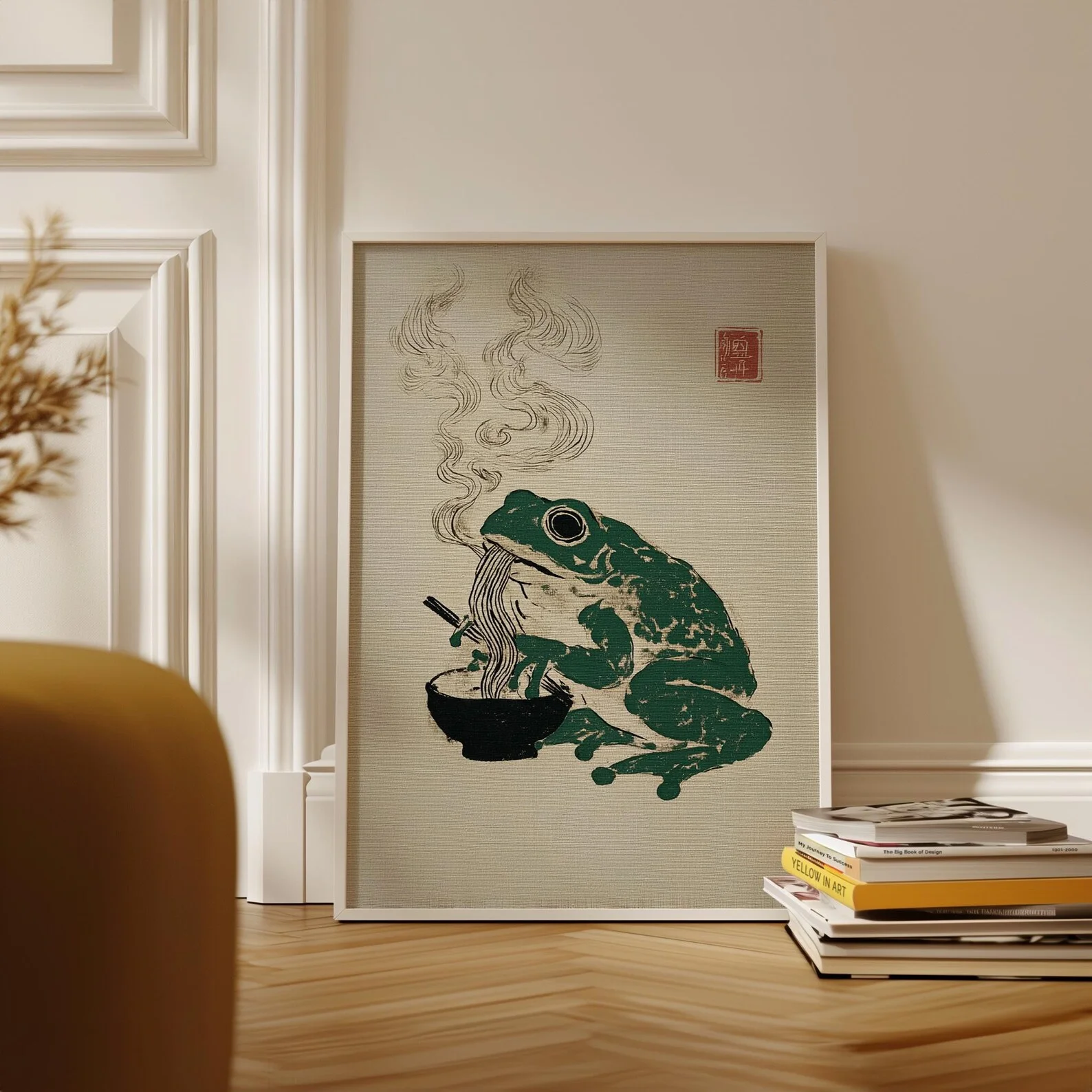 طباعة رامين لتناول الطعام على شكل ضفدع، رسم توضيحي على شكل كتلة خشبية يابانية