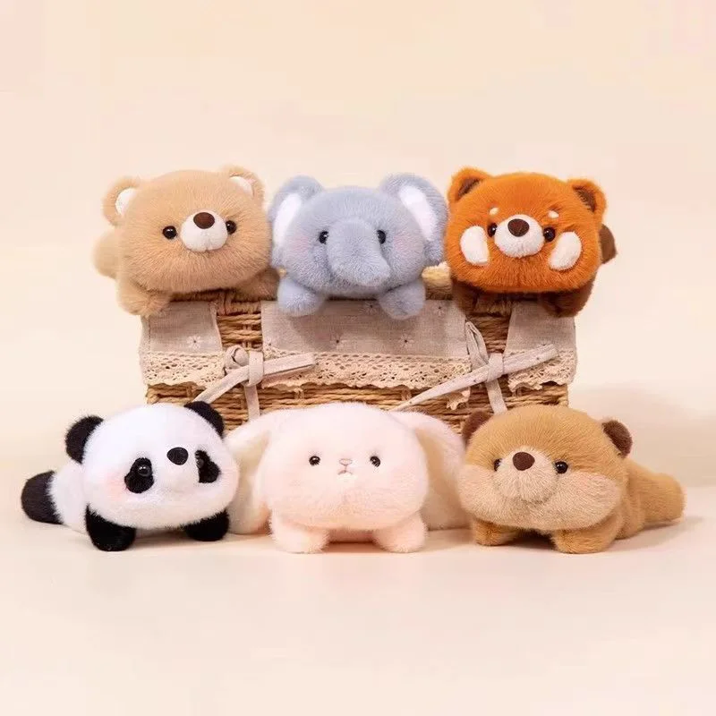 Cute Animal Plush Toy Set Mini Stuffed Dolls Panda Bear Elephant Raccoon Bunny Soft Desktop Decor Keychain Gift for Family Girls