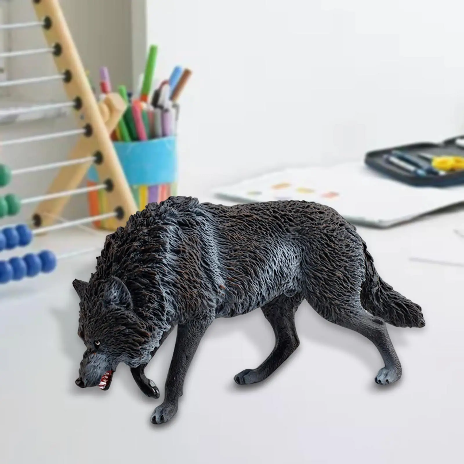 Mini figura de lobo artesanal, juguetes de animales en miniatura para niños, niñas, niños, negro
