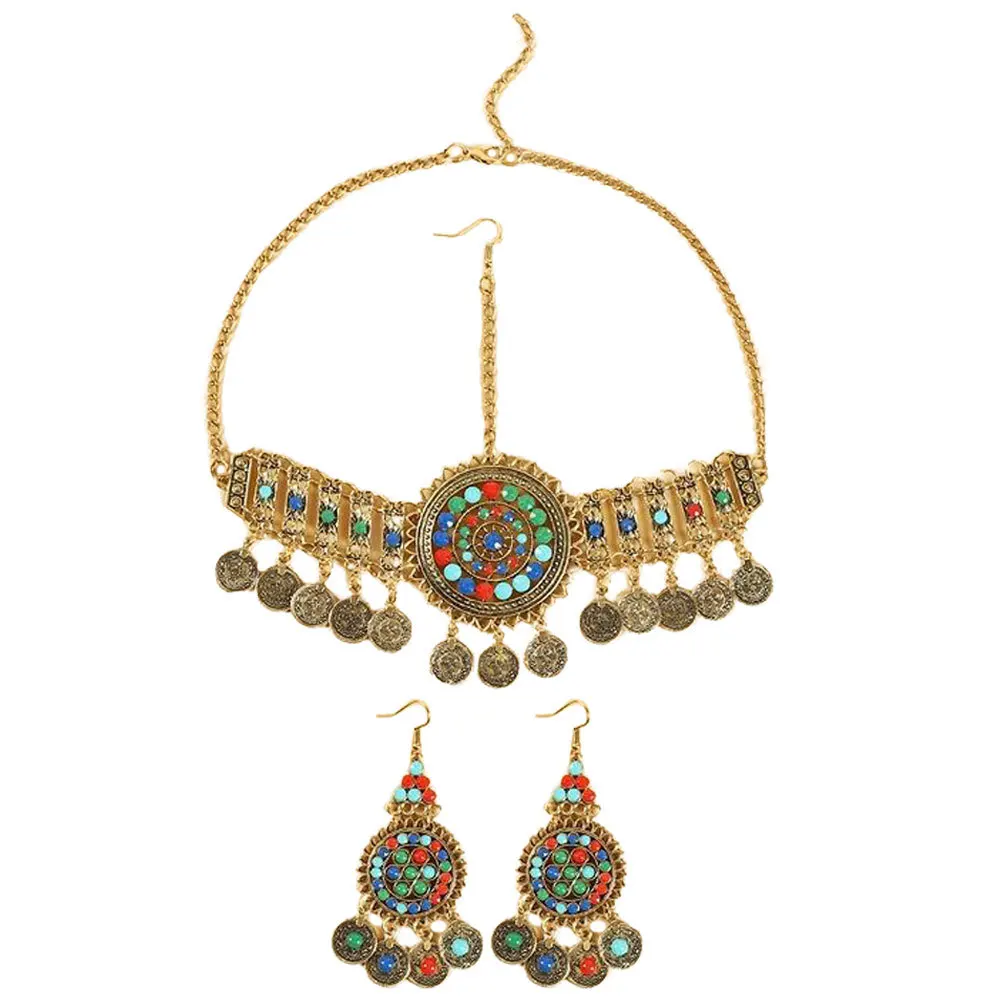 

Gold Headgear Earrings Jewelry Headpiece Vintage Dangly for Women Festival Golden Rhinestones Miss