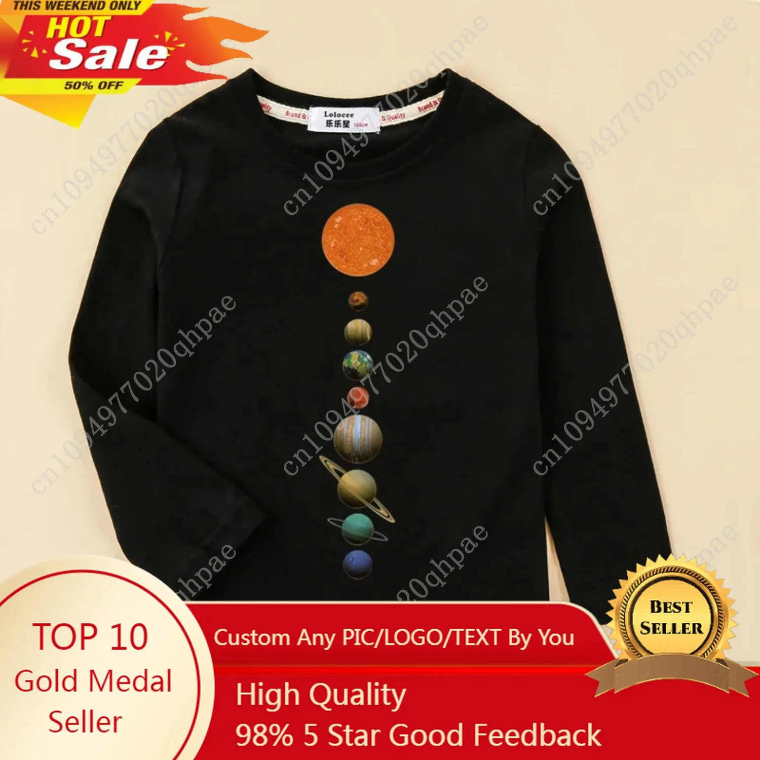 

Kids Casual T-shirt Solar System Pattern Tops Baby Boys Cotton Fashion Shirt 3-14T Children Long Sleeved Tees
