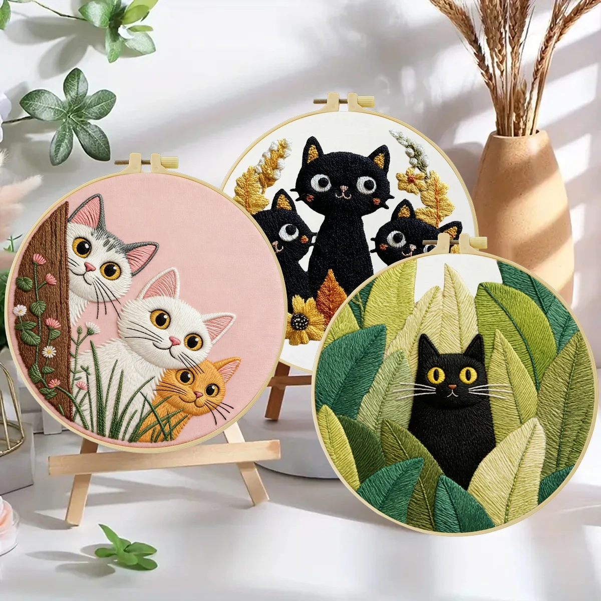 3-teiliges DIY-Stickmaterial-Set für Anfänger, inklusive Nadeln, Fäden, Stick-Starter-Kit, Kreuzstich-Kunst als Geschenk – Detail 3