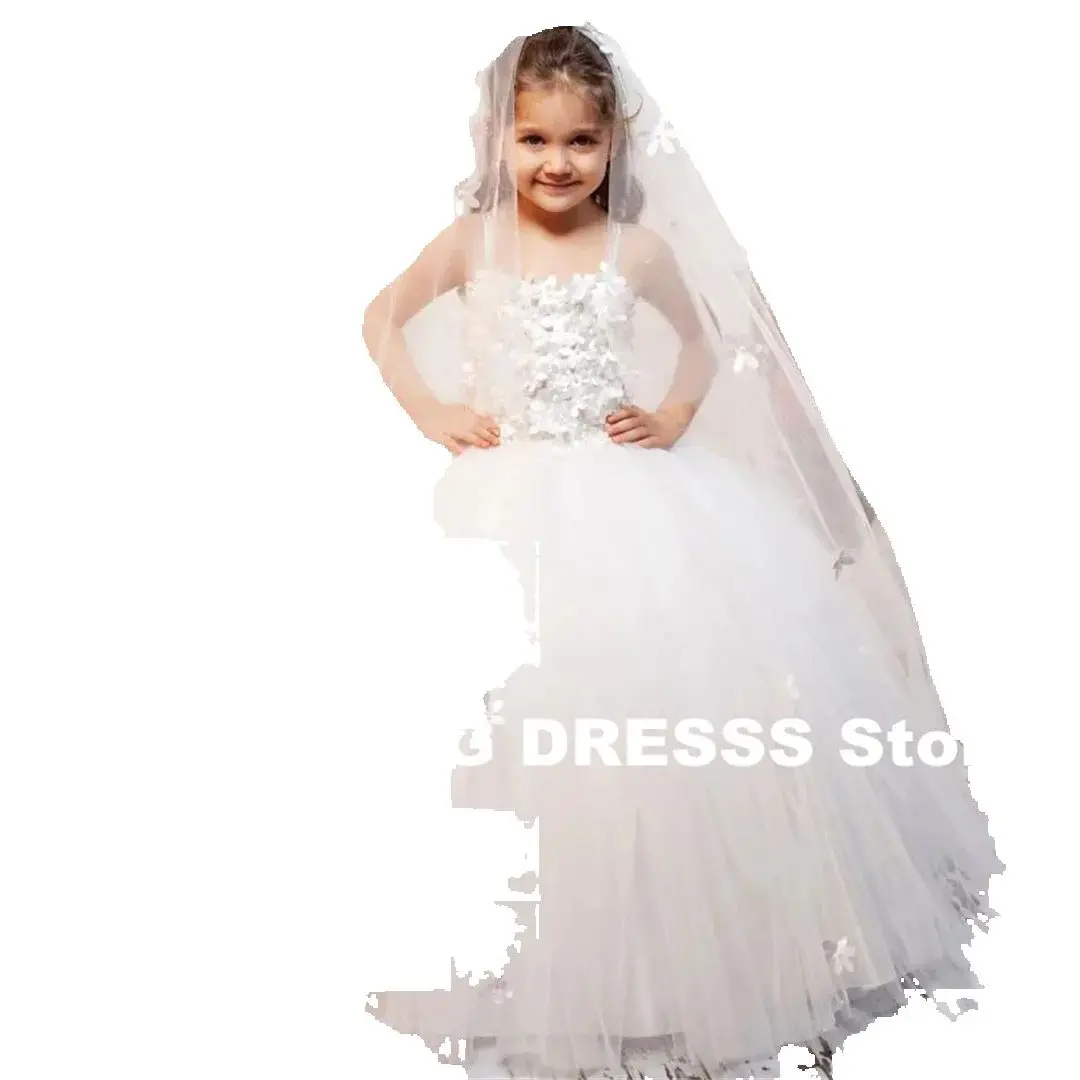 Robe à Fleurs Personnalisée en Tulle Blanc pour Fille, pour Mariage, Anniversaire, Bal, Banquet