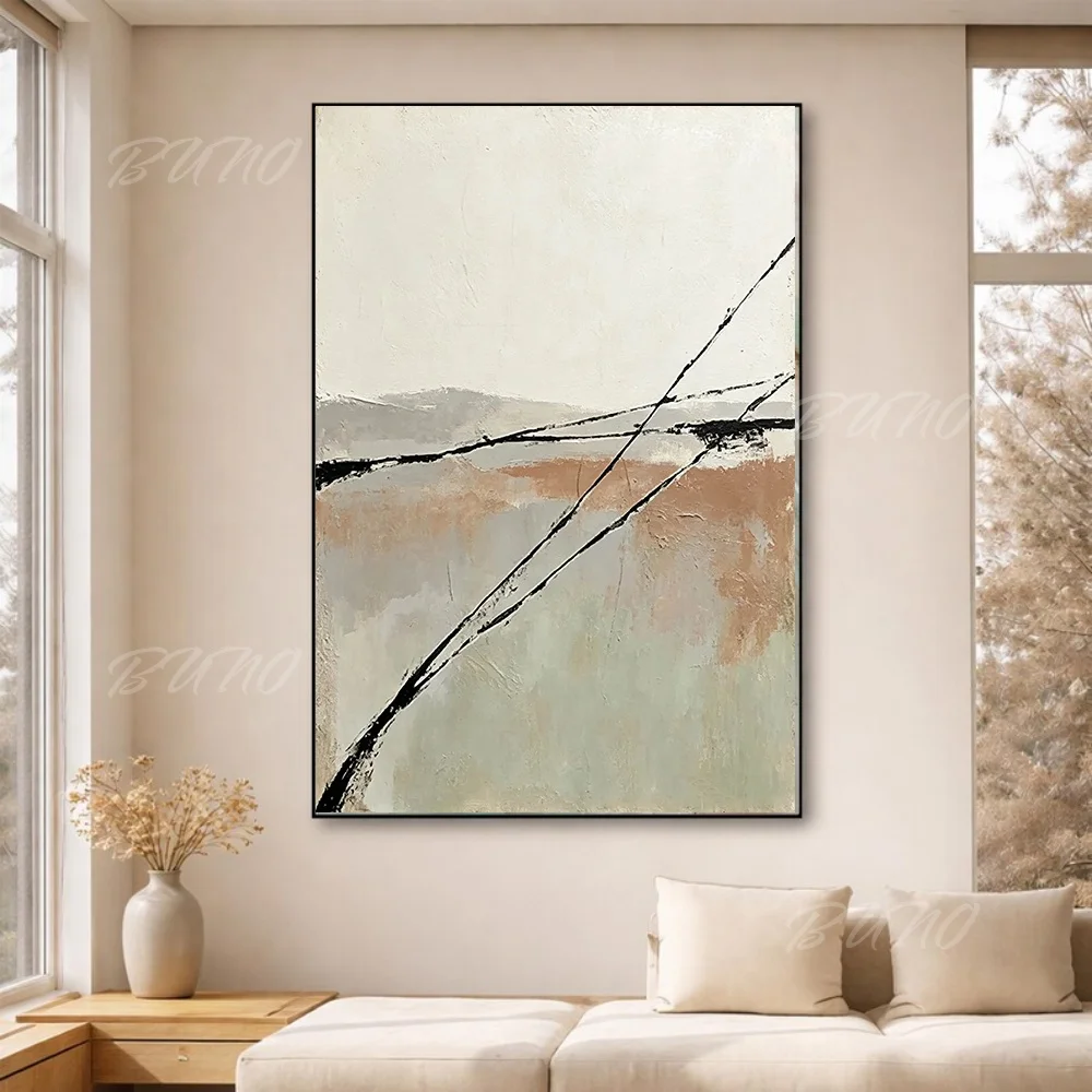 100% Handmade Abstract Oil Painting Original Neutral Wabi Sabi Modern Unframed Canvas Wall Art for Living Room Bedroom Decor