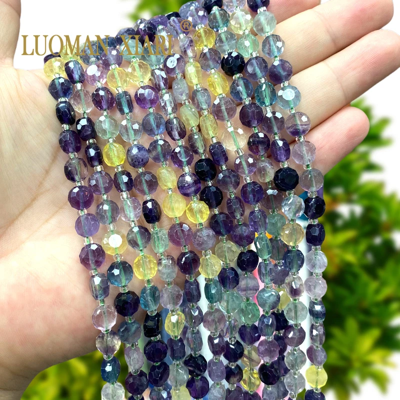 Faceted Ring Face Shape 8mm Colorful Fluorite Natural Stone Spacer Beads for Jewelry Making Diy Earrings Bracelets Accessories