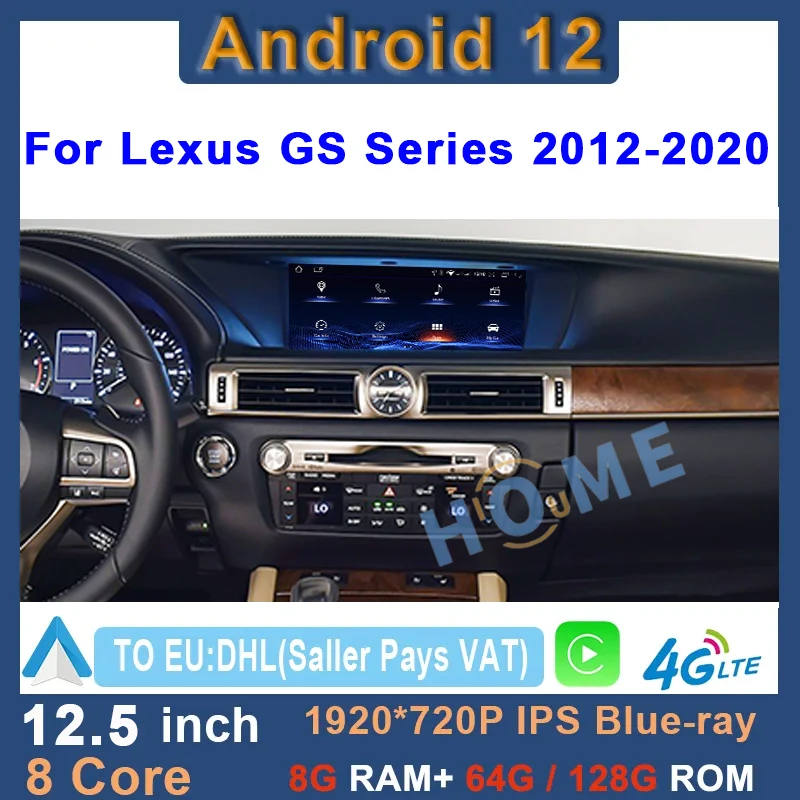 

12.5" Android 12 8+128G Car Radio GPS Navigation For Lexus GS 200 250 300 350 450 2012-2020 Multimedia Player CarPlay Autoradio