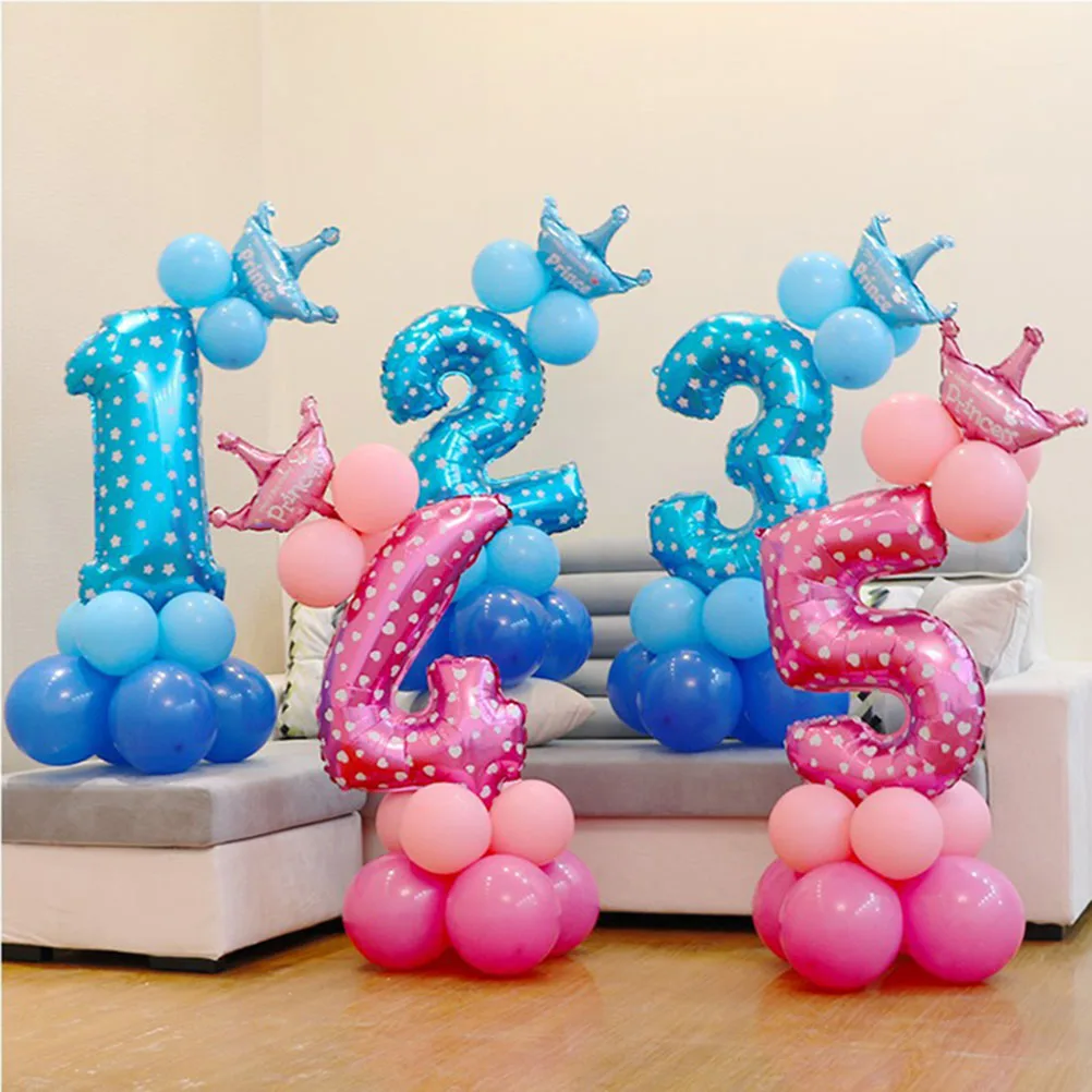 

32Inch Number 2 Foil Stand Up Diy Blue 11 Latex Balloons Crown Strip Glue Sticker Party Decoration Birthday Celebration