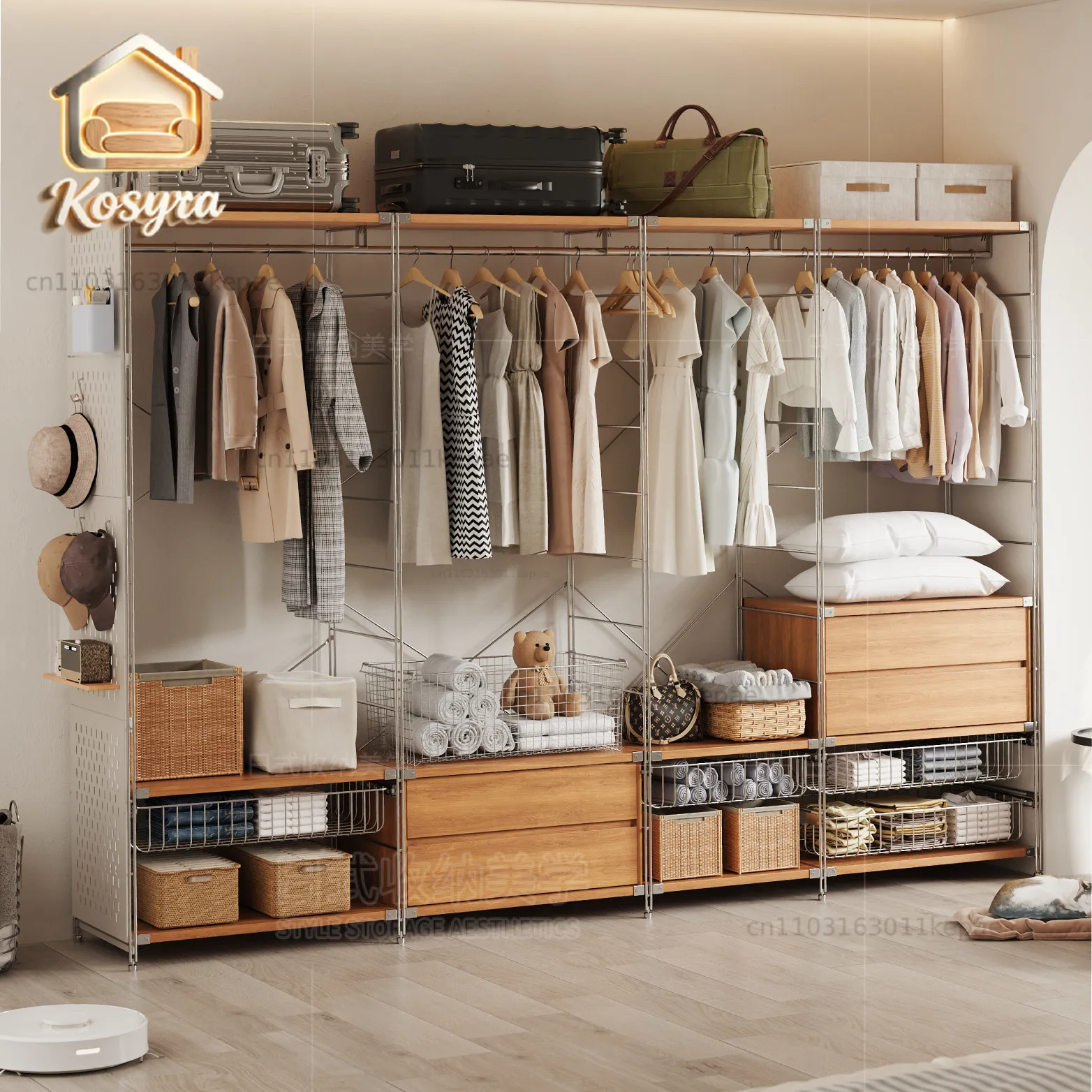 Japanese storage Coat rack Storage cabinet Integrated bedroom Floor-to-ceiling clothing rack Open wardrobe Metal hanger